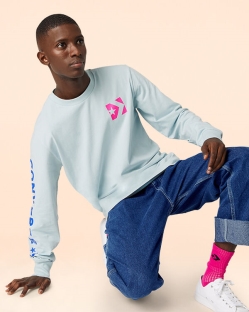 Converse Wordmark Long Sleeve Férfi Pólók Kék | TUXFWSV-HU